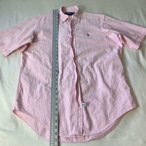 Vintage Ralph Lauren Pink Button Down S/S Shirt Medium Small Pony Preppy College - Picture 5 of 6